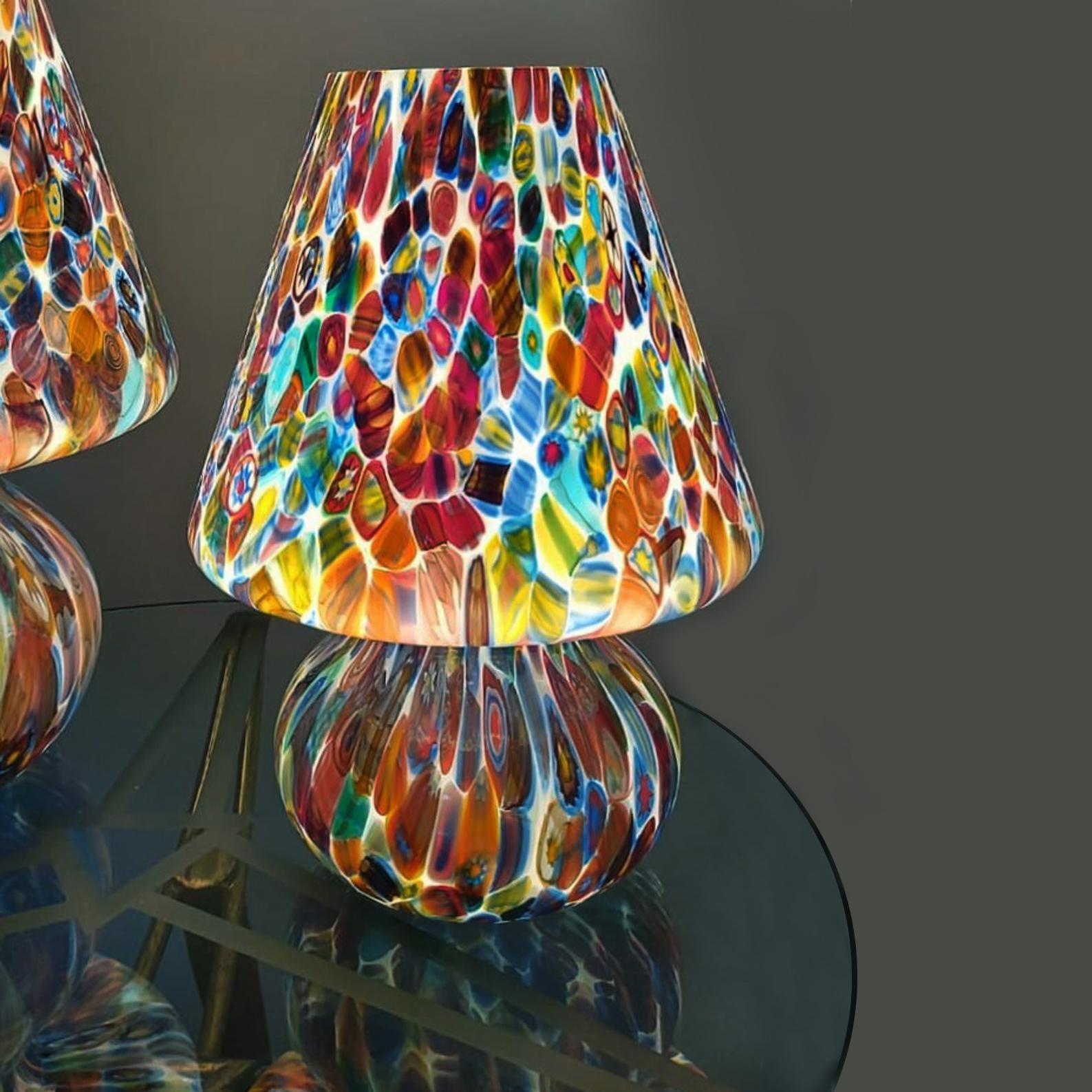 Pair of Big Hancrafted Murano Table Lamps Murrine Millefiori Decor, Italy 2000's For Sale 9