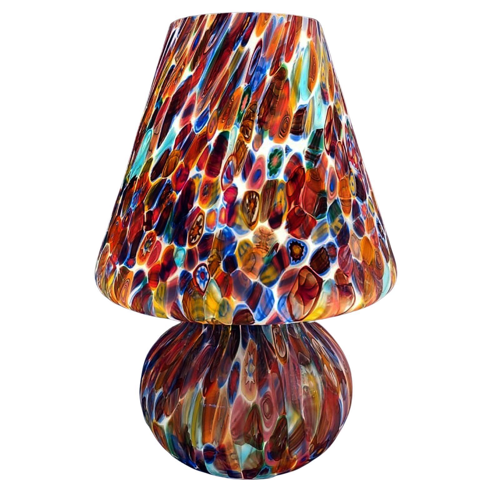 Contemporary Pair of Big Hancrafted Murano Table Lamps Murrine Millefiori Decor, Italy 2000's For Sale