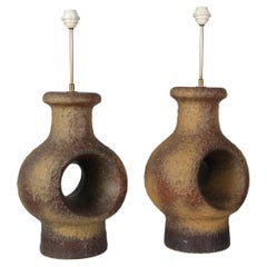 Pair of Big Lamps, Made in Denmark, 1970s, Glazed Stoneware