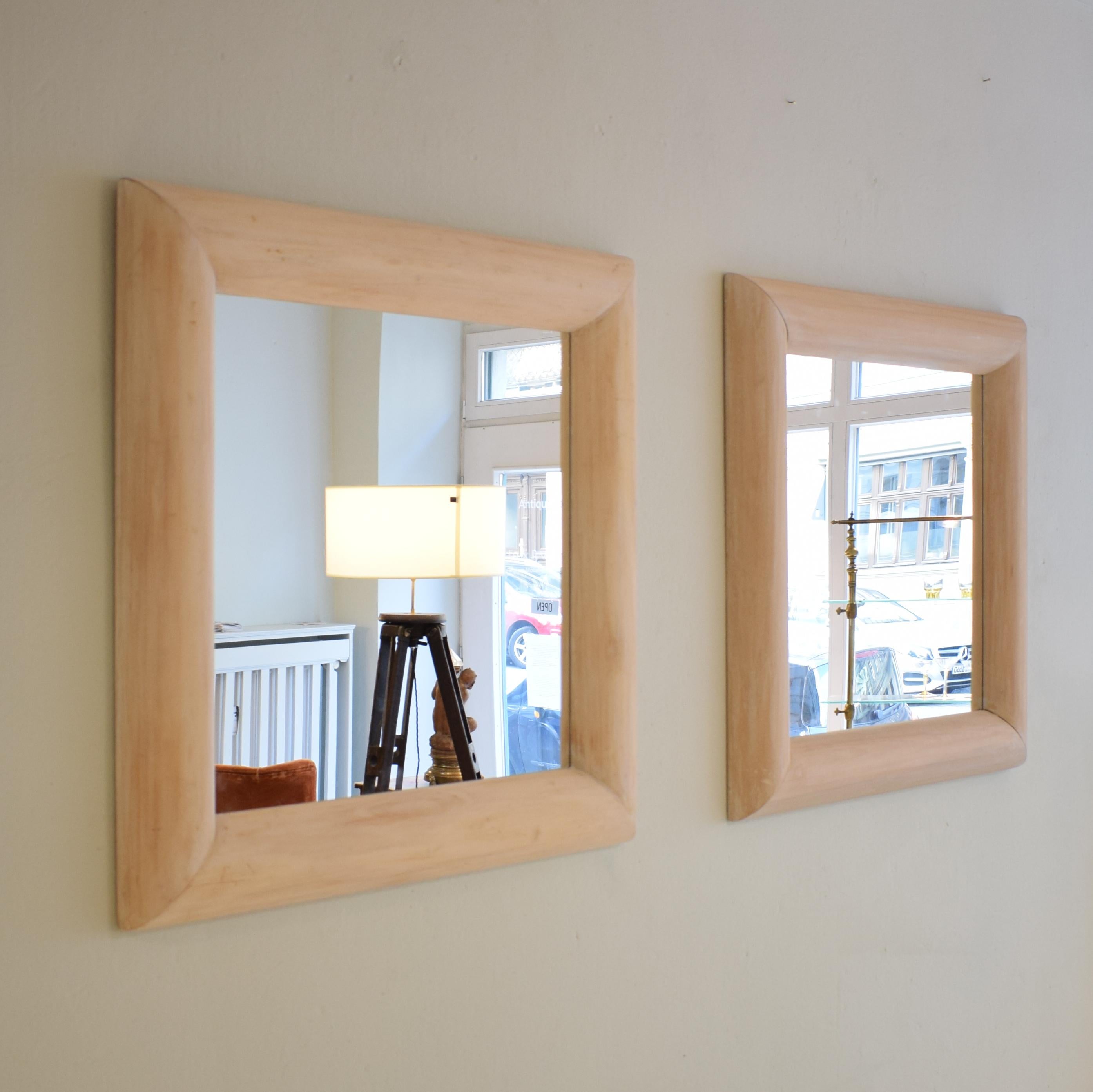 Pair of Big Large French Midcentury Mirrors in Whitewashed Lime Wood, 1950s 3
