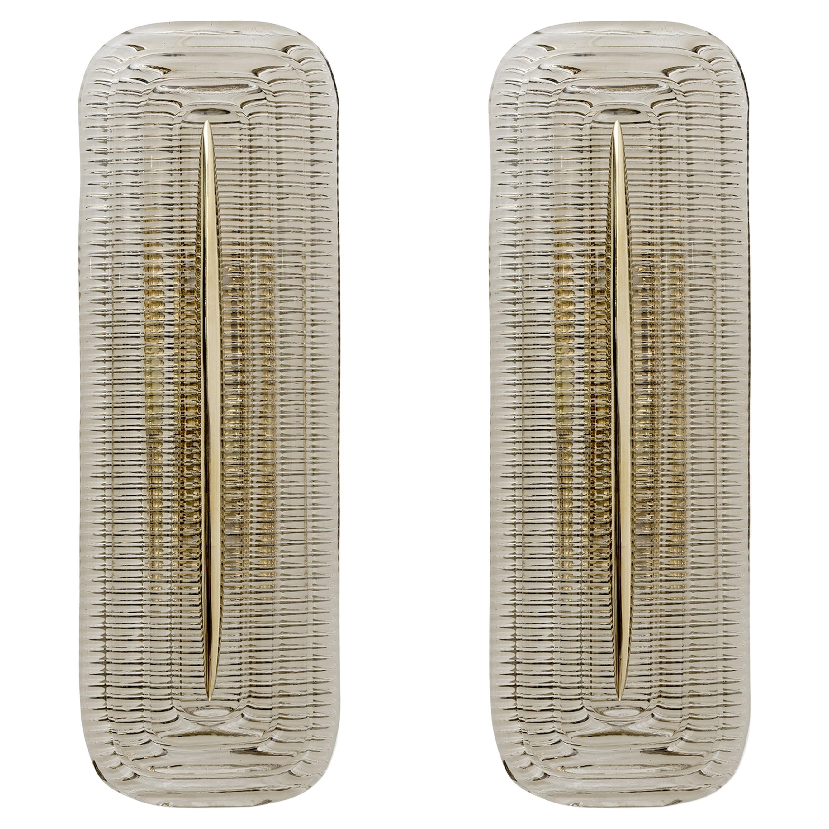 Pair of Big Large Modern Italian Murano Glass and Brass Sconces