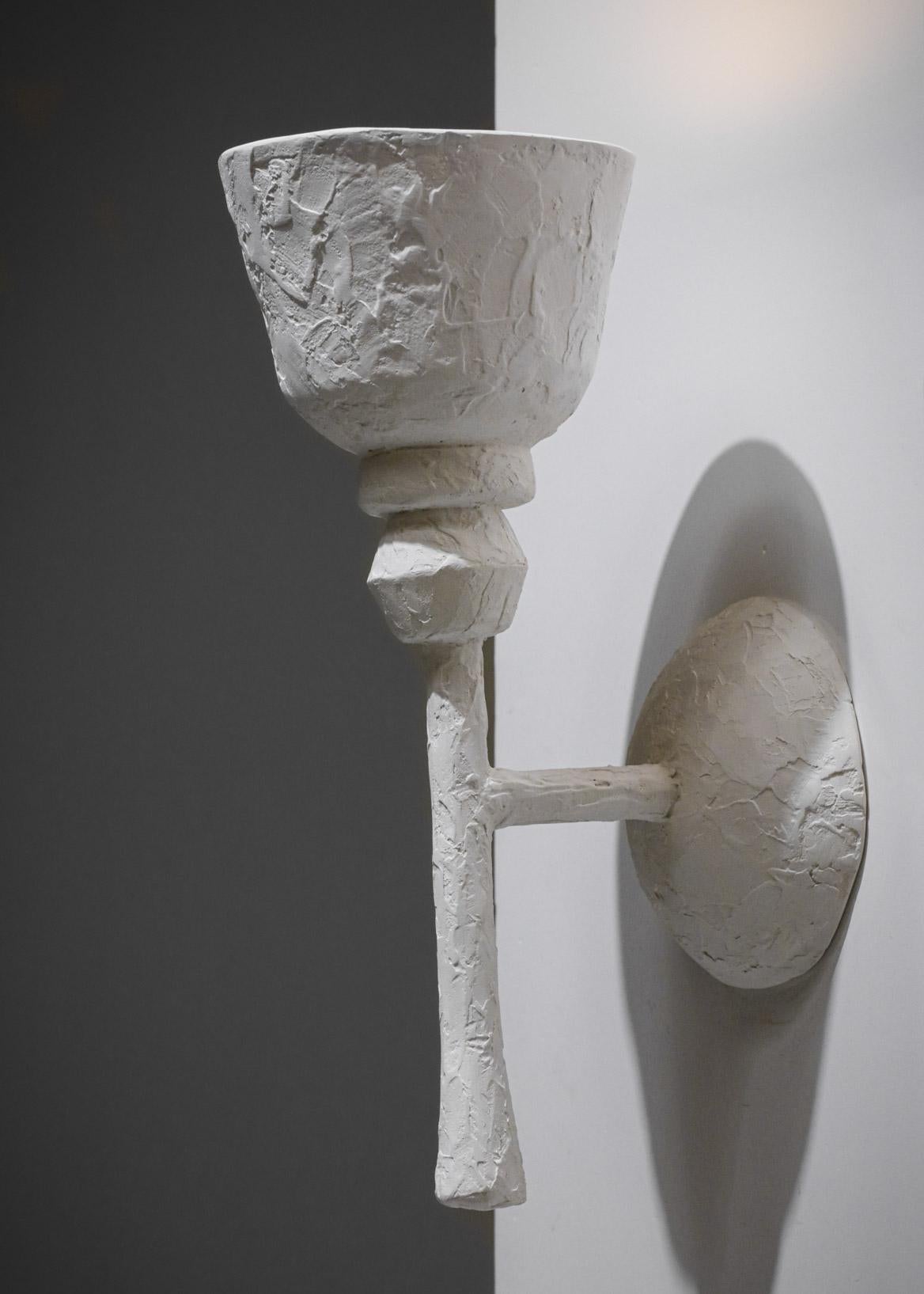 Art Deco Pair of Big Sconces in Modern Plaster in the Style of Giacometti G170 For Sale