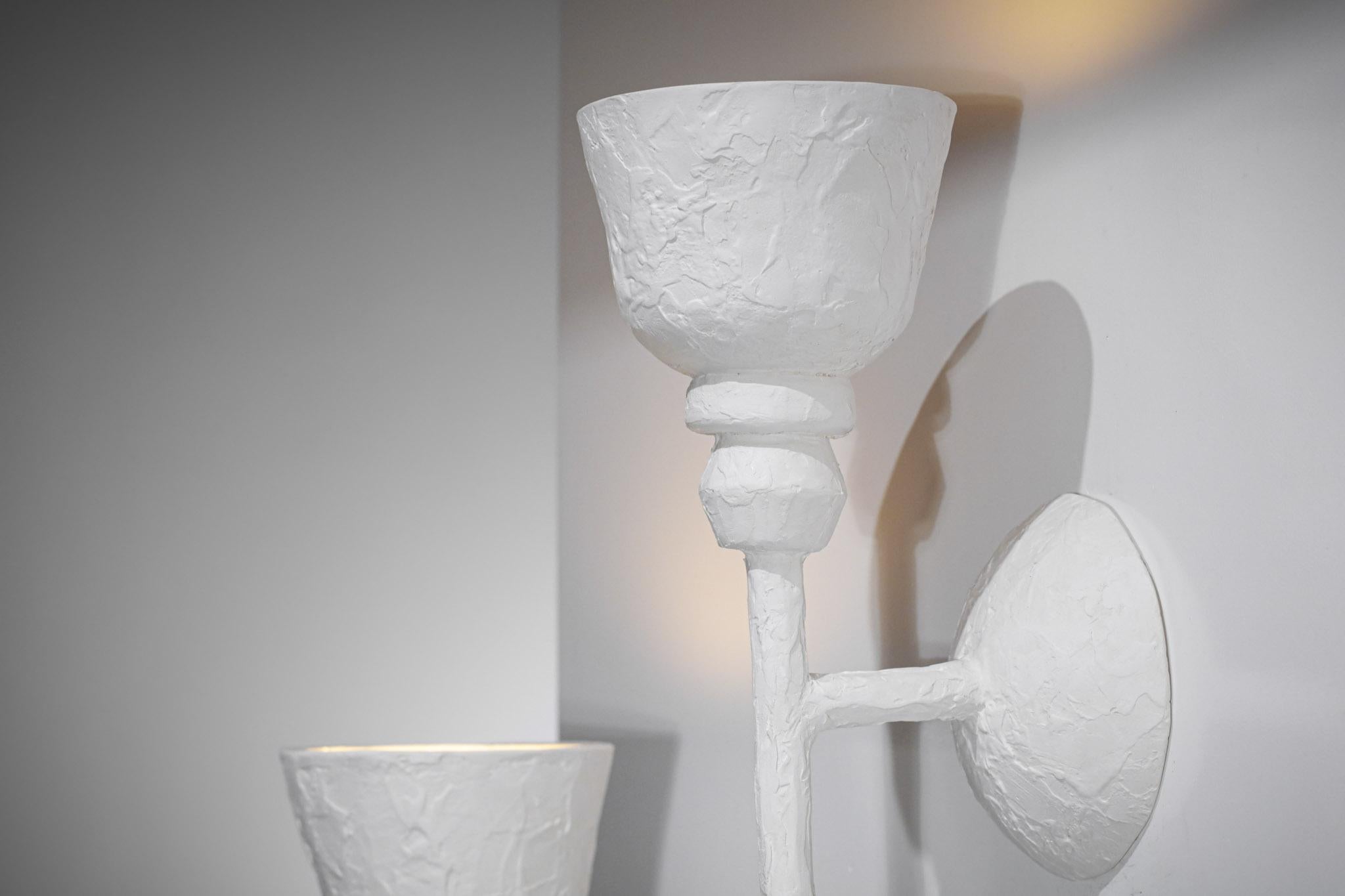 Hand-Crafted Pair of Big Sconces in Modern Plaster in the Style of Giacometti G170 For Sale