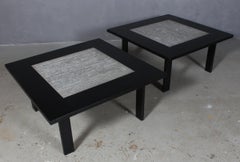 Pair of Big Side Tables / Coffee Tables, Mahogany and Carrara Marble
