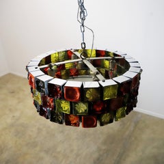 Pair of Big Size Hand Blown Glass Chandeliers by Feders