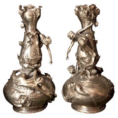 Used Pair of Big Vases WMF, German, 1909 in Silver Plated, Jugendstil, Art Nouveau