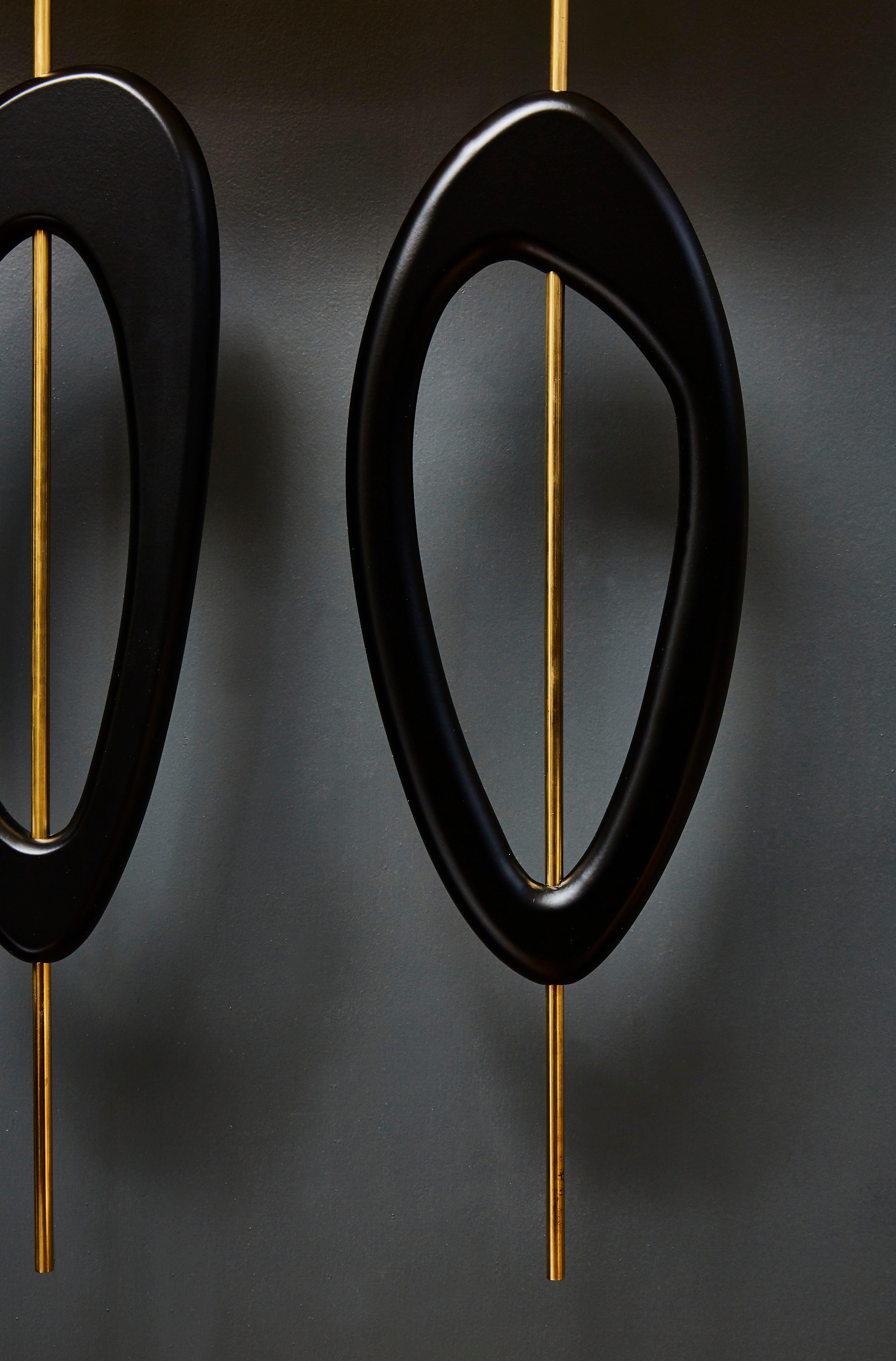 Italian Pair of Big Wall Sconces in Brass, Wood and Parchment Paper by Diego Mardegan