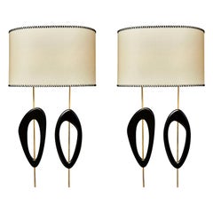 Pair of Big Wall Sconces in Brass, Wood and Parchment Paper by Diego Mardegan