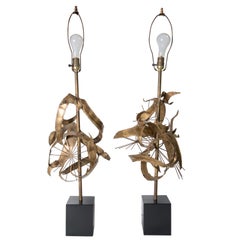 Vintage Pair of Bijan Brass Brutalist Lamps for Laurel