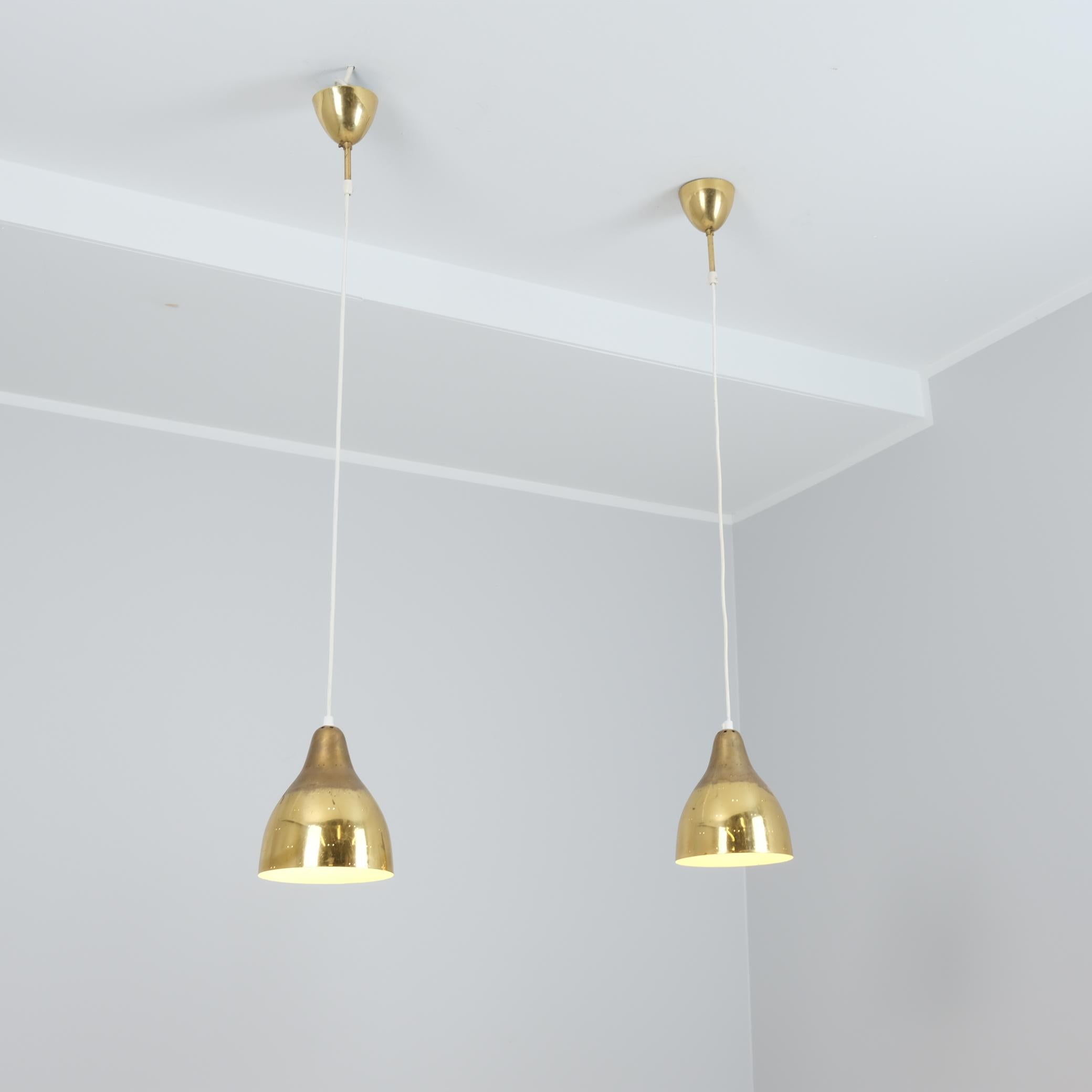 Finnish Pair of Bijou Perforated Brass Ceiling Pendants Model ER 84, Itsu 1950s For Sale
