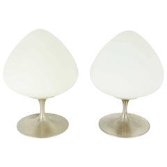 Pair of Bill Curry Acorn Laurel Lamps in Brushed Aluminum