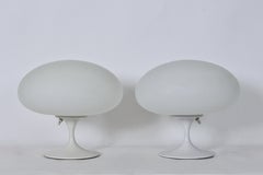 Pair of Bill Curry "Mushroom" Series White Table Lamps with White Glass Shades