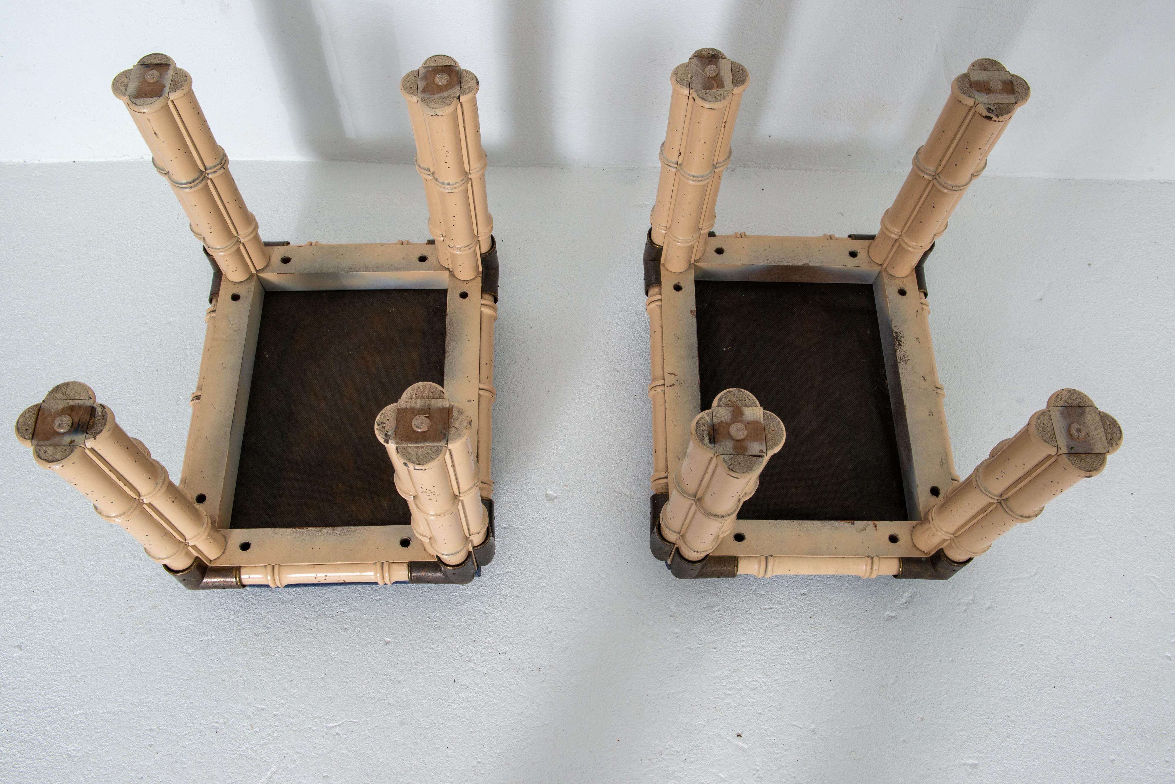 Pair of Billy Baldwin Faux Bamboo and Brass Rectangular Upholstered. Benches For Sale 7