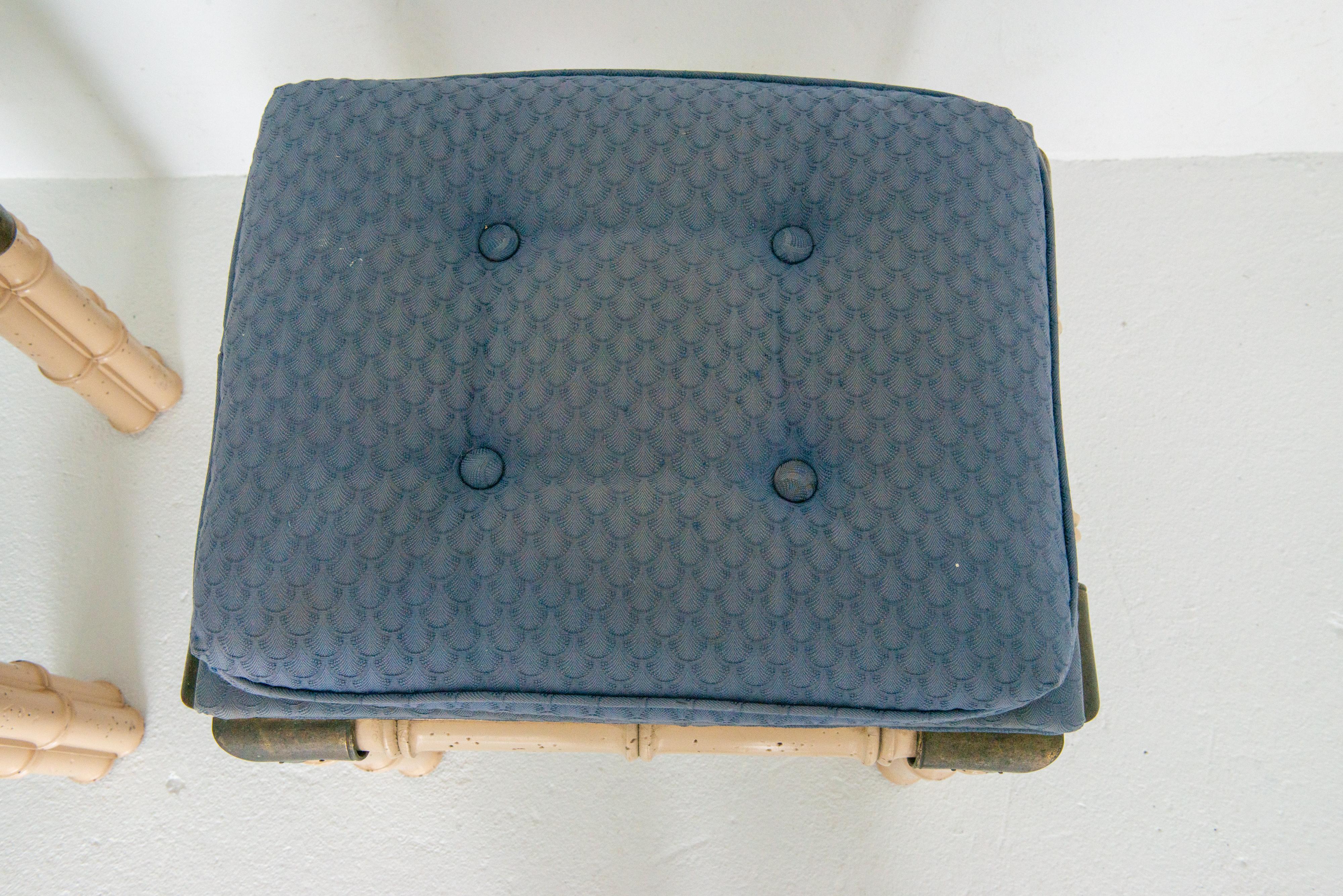 Pair of Billy Baldwin Faux Bamboo and Brass Rectangular Upholstered. Benches For Sale 1