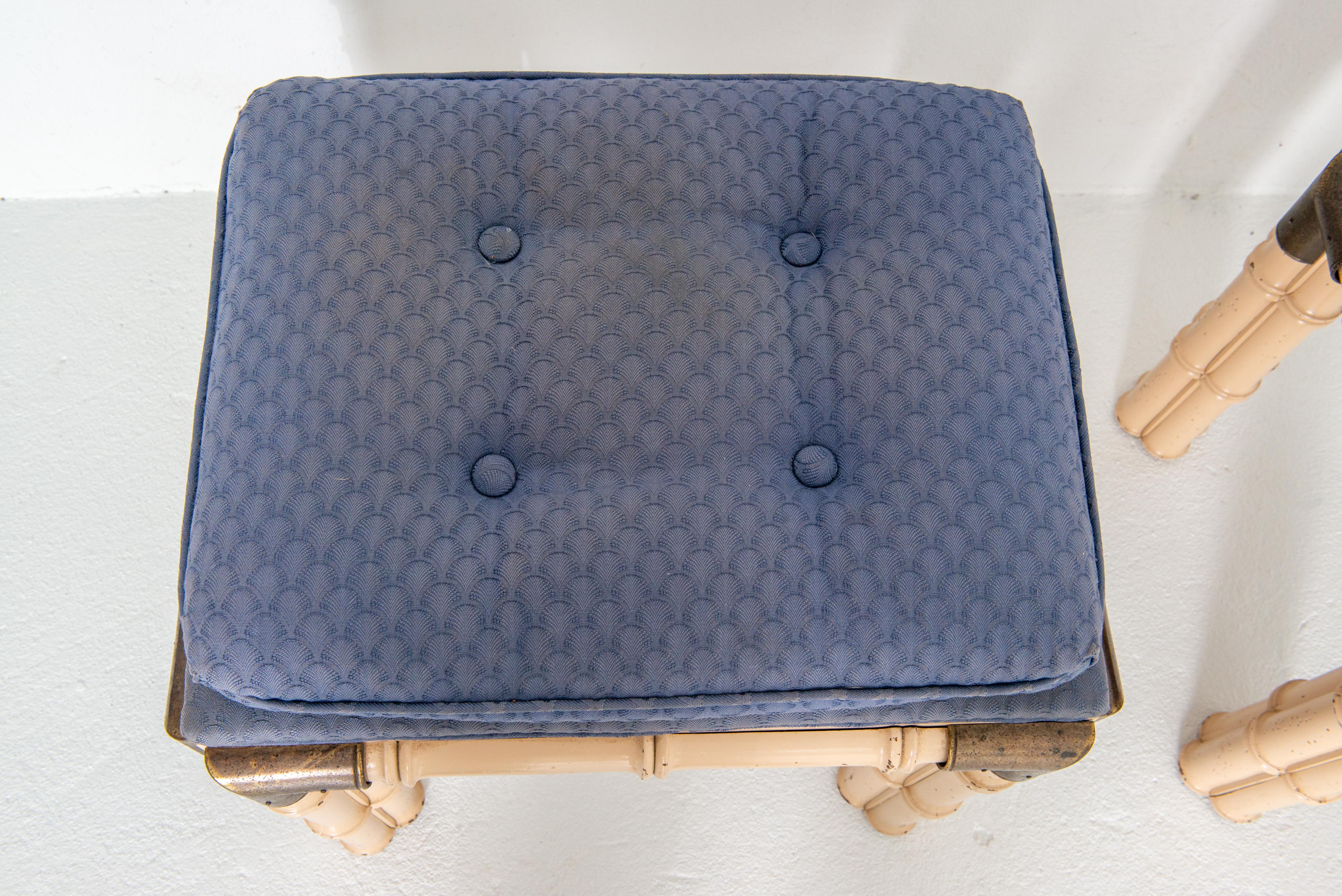 Pair of Billy Baldwin Faux Bamboo and Brass Rectangular Upholstered. Benches For Sale 2