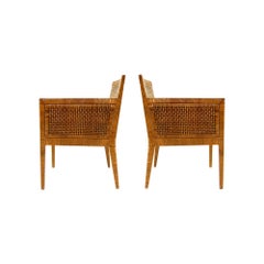 billy b canes Vintage Pair of Billy Baldwin for Bielecky Brothers Cane Wrapped Lounge Chairs