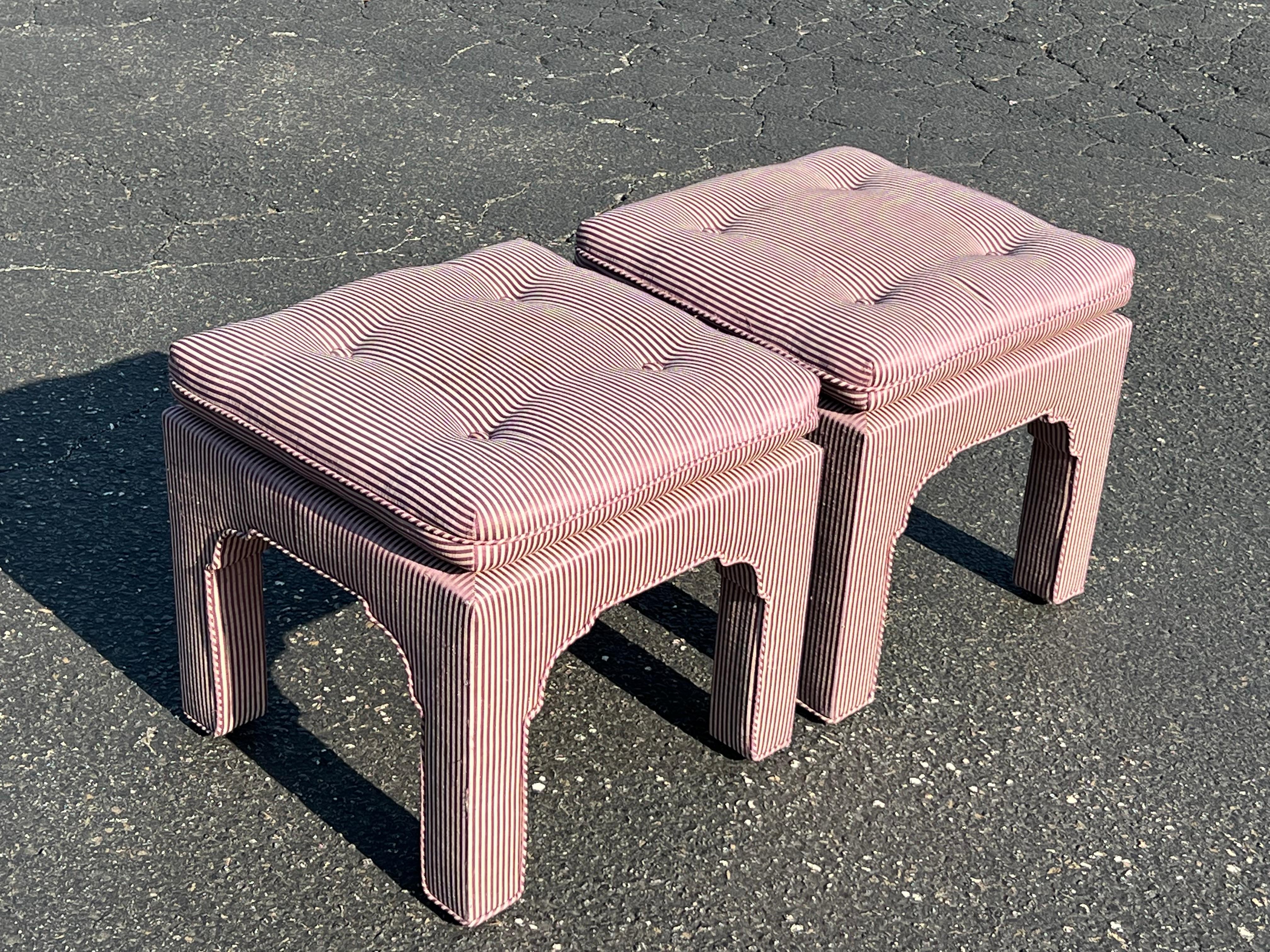 Pair of Billy Baldwin Sculptural Pillow Top Ottomans.
Perfect for under a console or at the foot of a bed . Or even as a coffee table . 