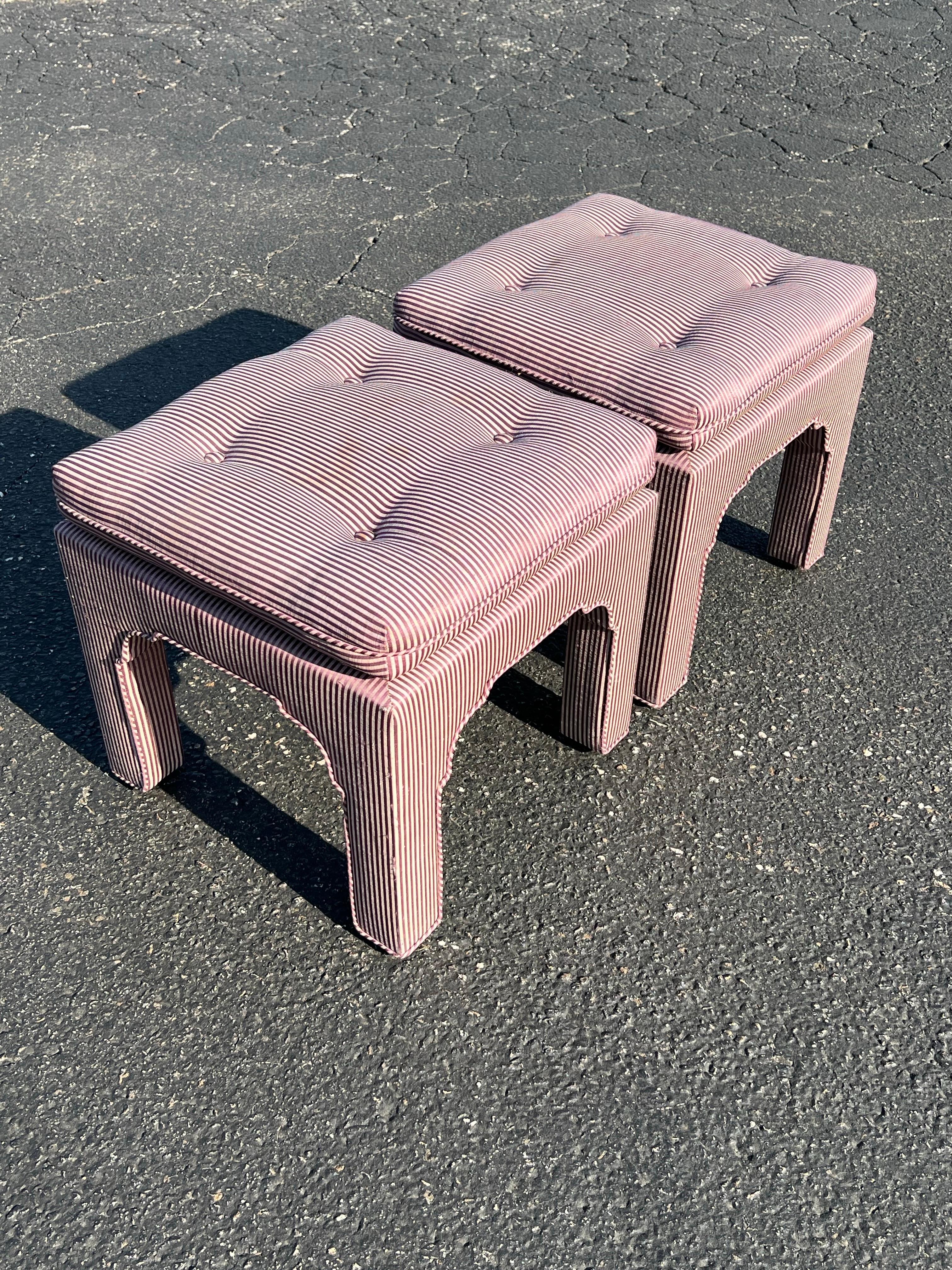 Upholstery Pair of Billy Baldwin Pillow Top Sculpted Ottomans For Sale