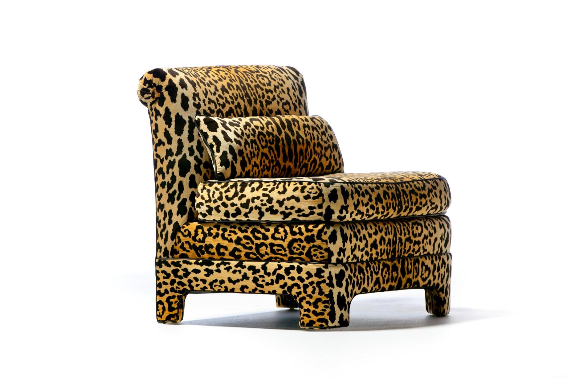 Pair of Billy Baldwin Regency Style Leopard Velvet Slipper Chairs, c. 1970s 3