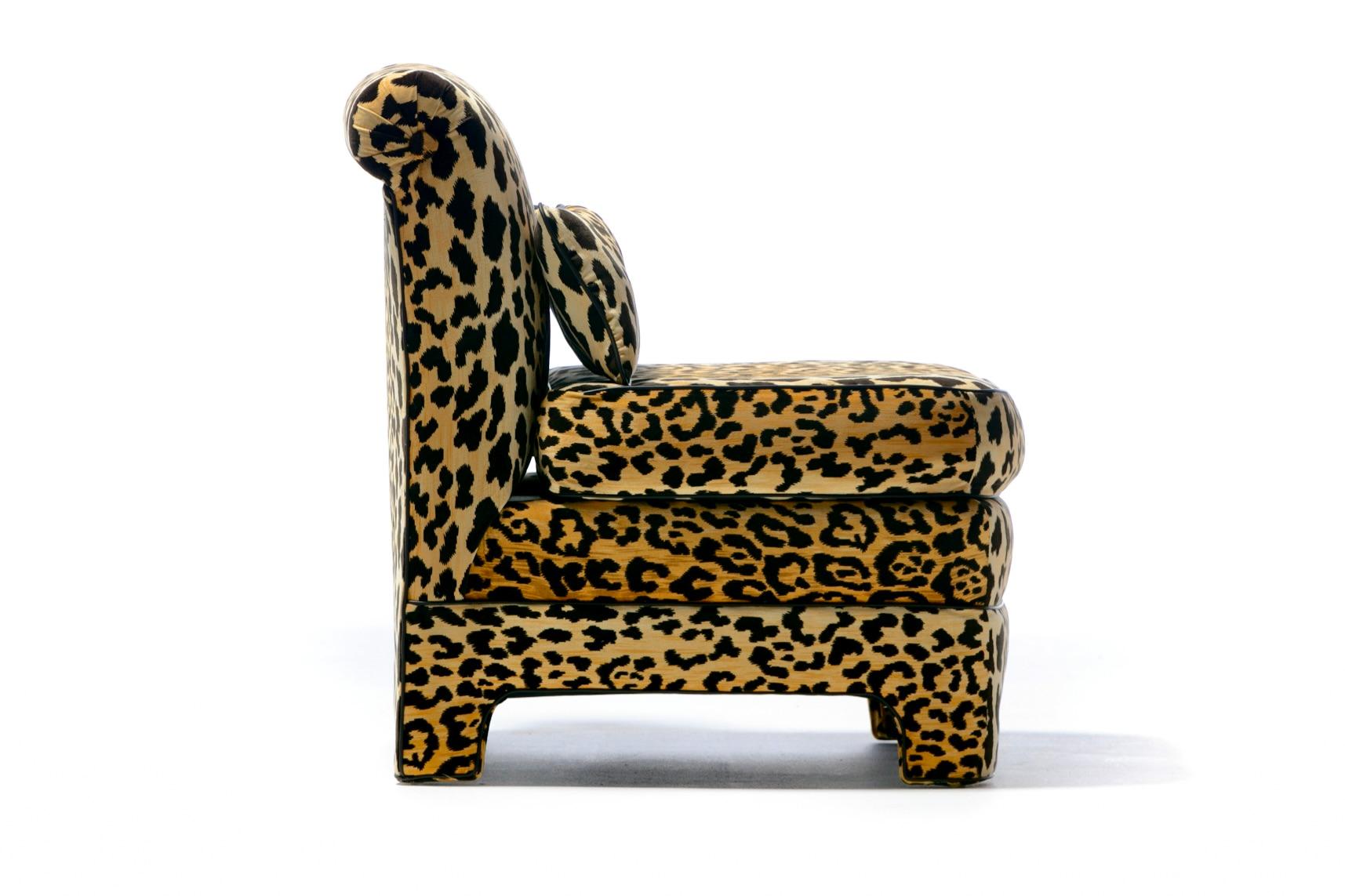 Pair of Billy Baldwin Regency Style Leopard Velvet Slipper Chairs, c. 1970s 4