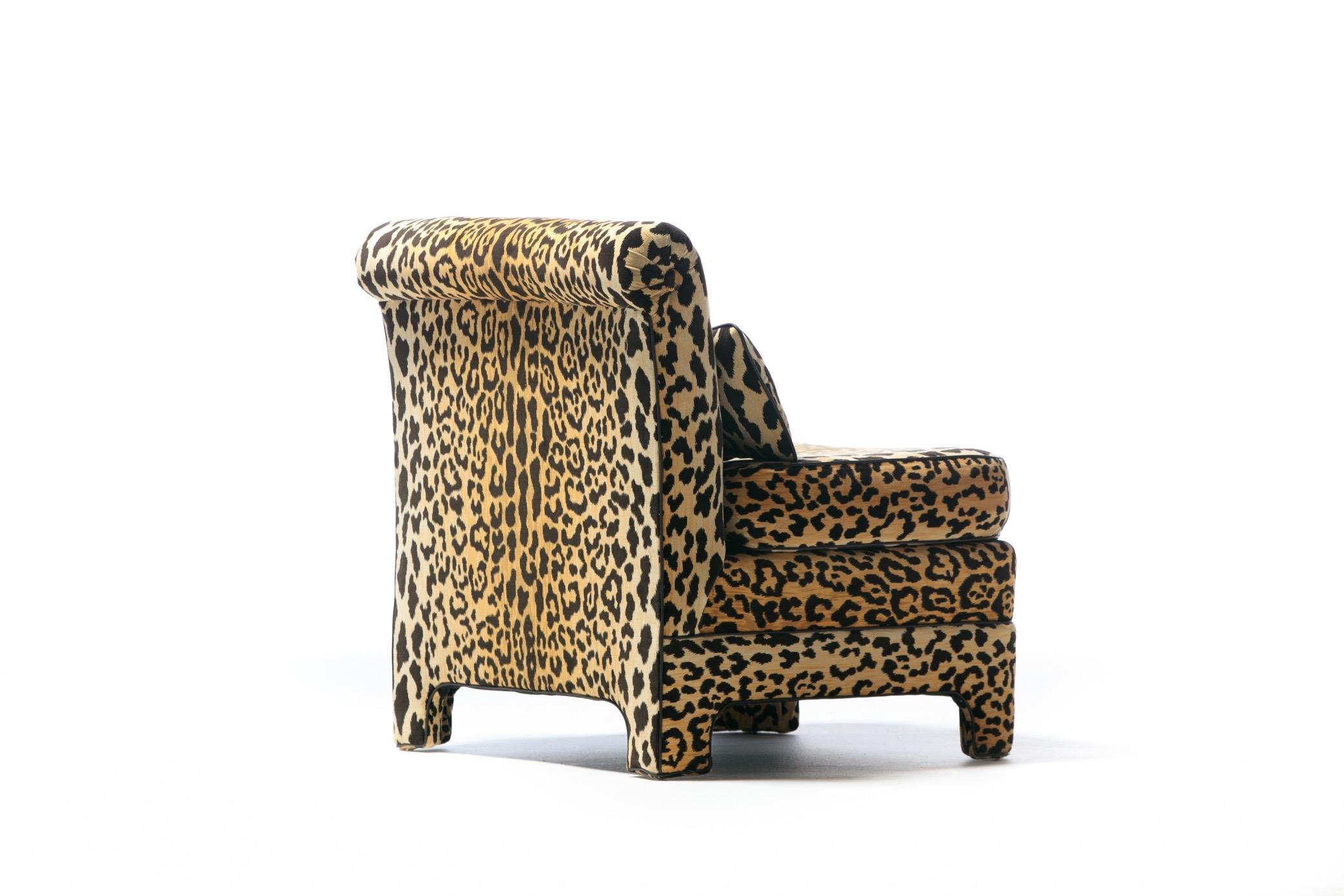 Pair of Billy Baldwin Regency Style Leopard Velvet Slipper Chairs, c. 1970s 2