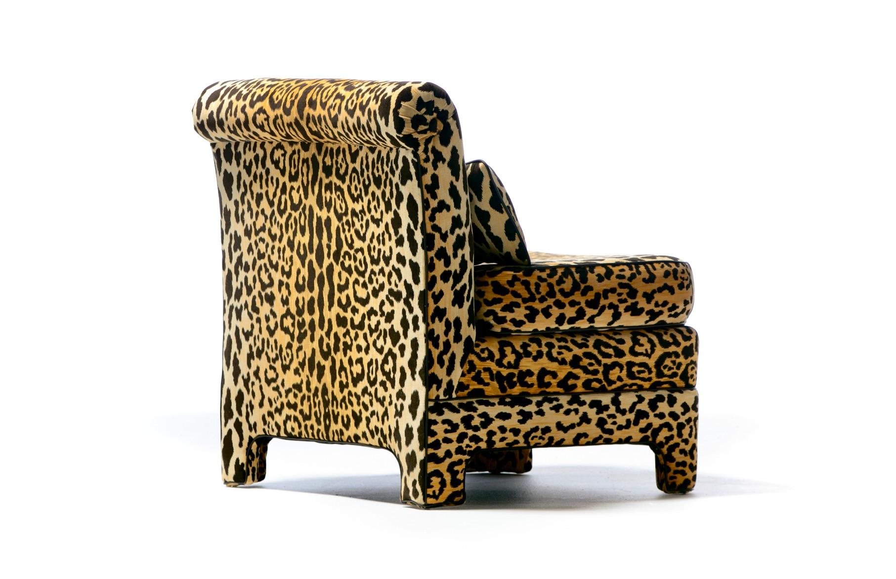 Pair of Billy Baldwin Regency Style Leopard Velvet Slipper Chairs, c. 1970s 5