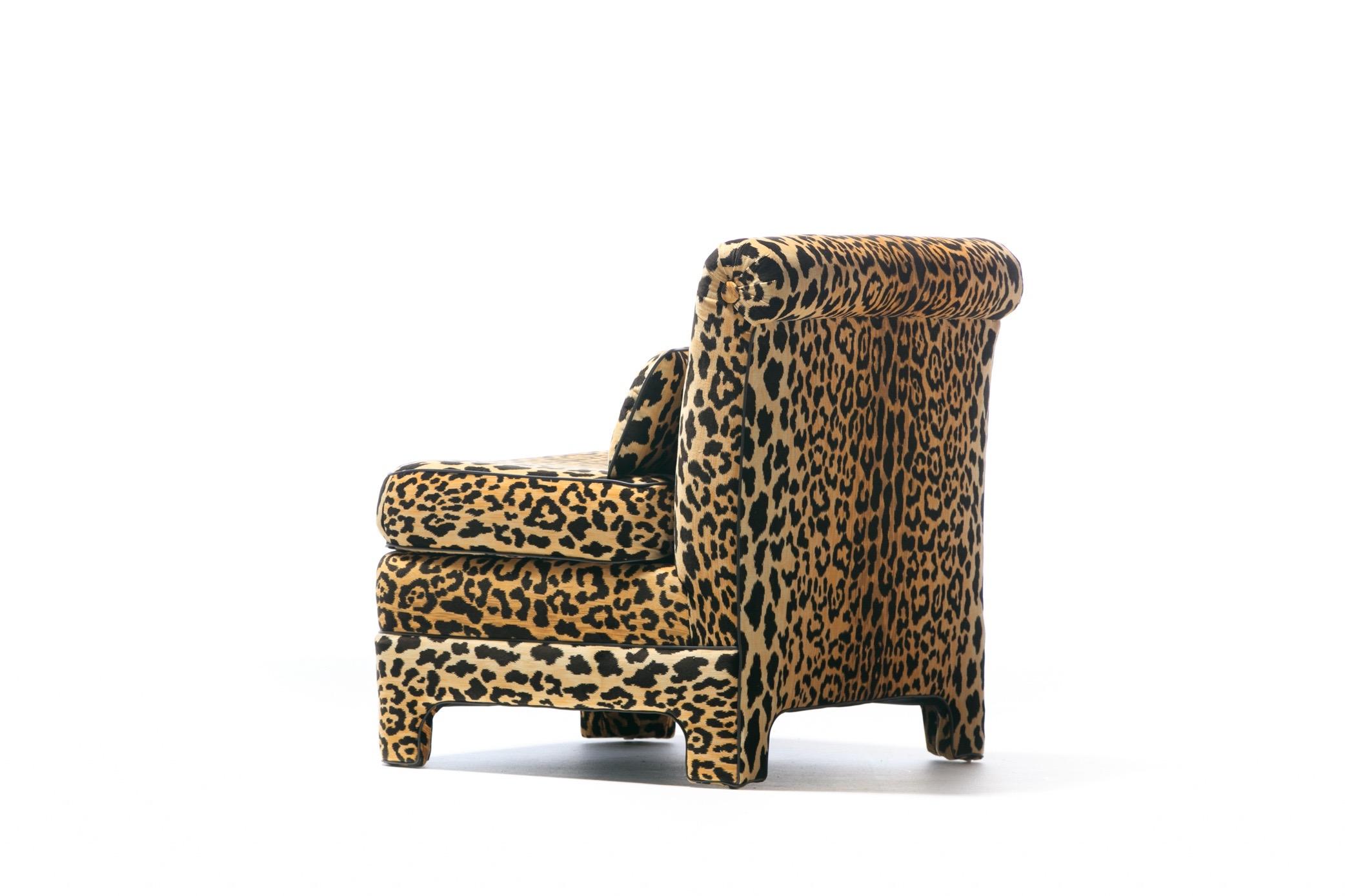 Pair of Billy Baldwin Regency Style Leopard Velvet Slipper Chairs, c. 1970s 5