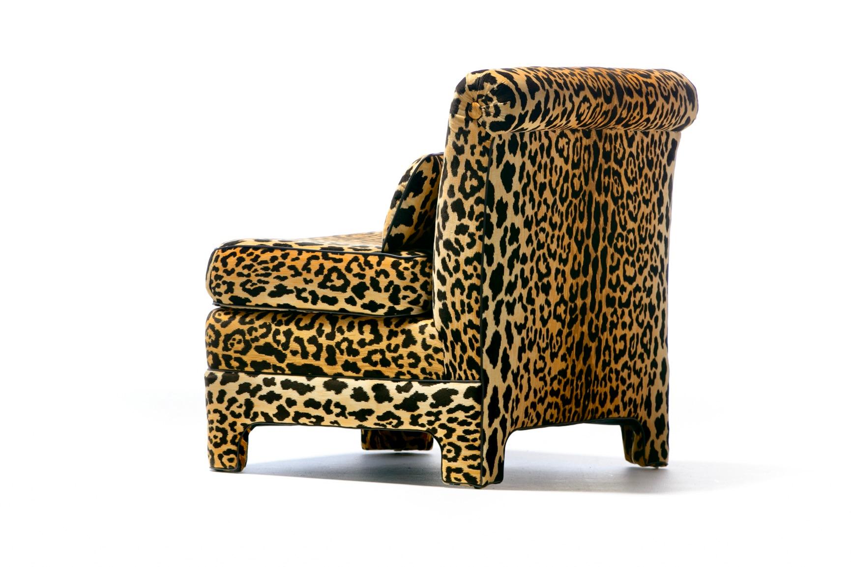 Pair of Billy Baldwin Regency Style Leopard Velvet Slipper Chairs, c. 1970s 8