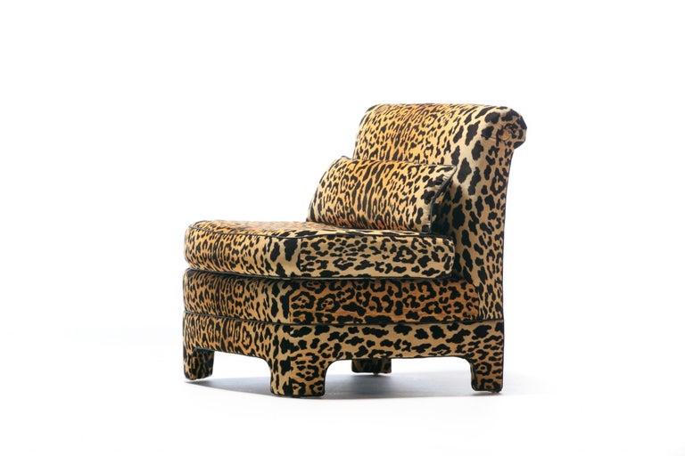 Pair of Billy Baldwin Regency Style Leopard Velvet Slipper Chairs, c. 1970s For Sale 9