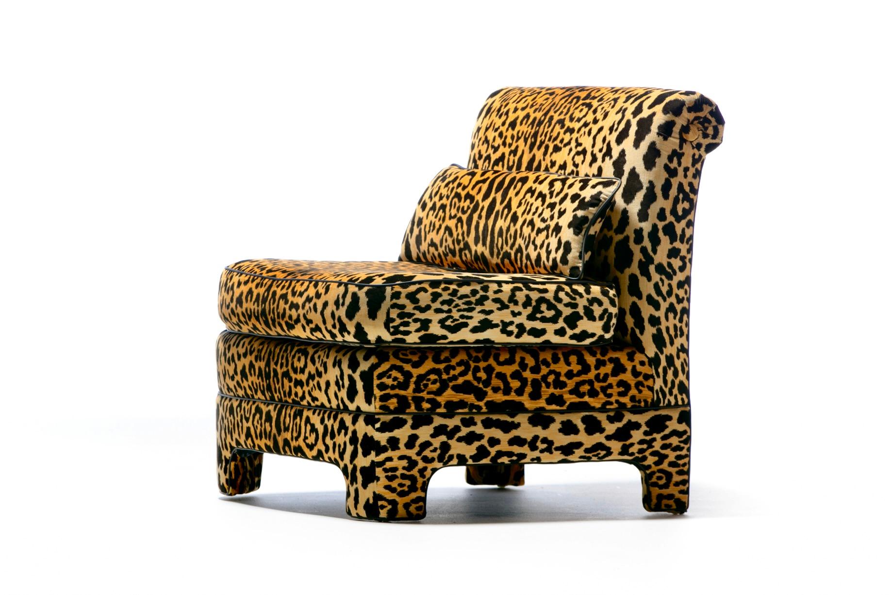 Pair of Billy Baldwin Regency Style Leopard Velvet Slipper Chairs, c. 1970s 9