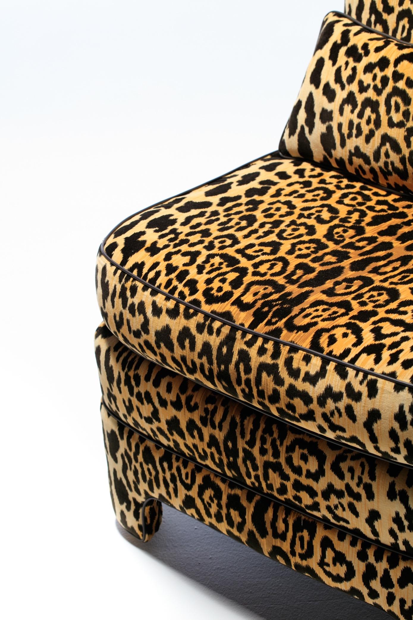 Pair of Billy Baldwin Regency Style Leopard Velvet Slipper Chairs, c. 1970s 7