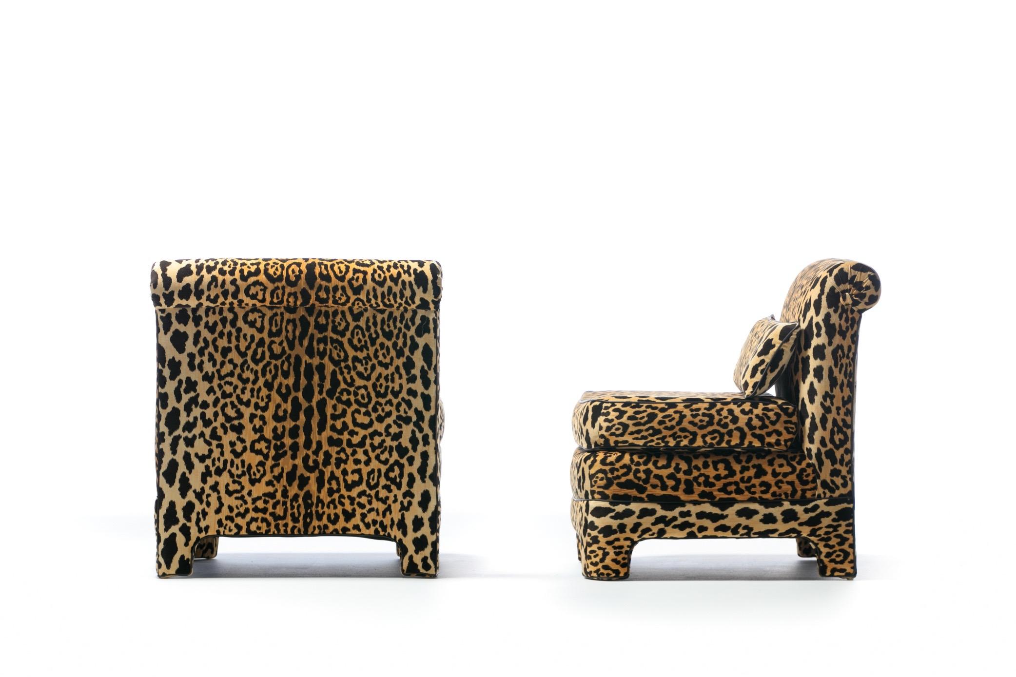 American Pair of Billy Baldwin Regency Style Leopard Velvet Slipper Chairs, c. 1970s