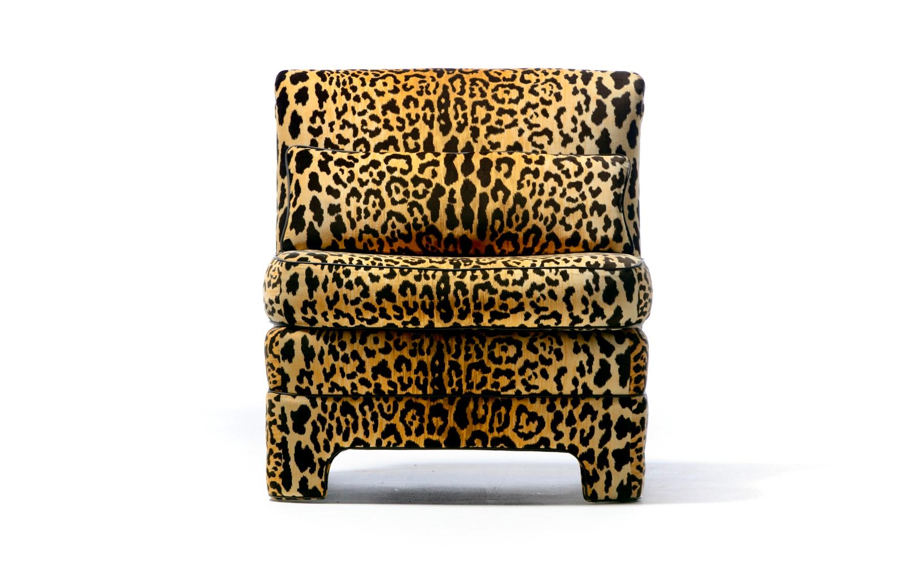 Pair of Billy Baldwin Regency Style Leopard Velvet Slipper Chairs, c. 1970s 1