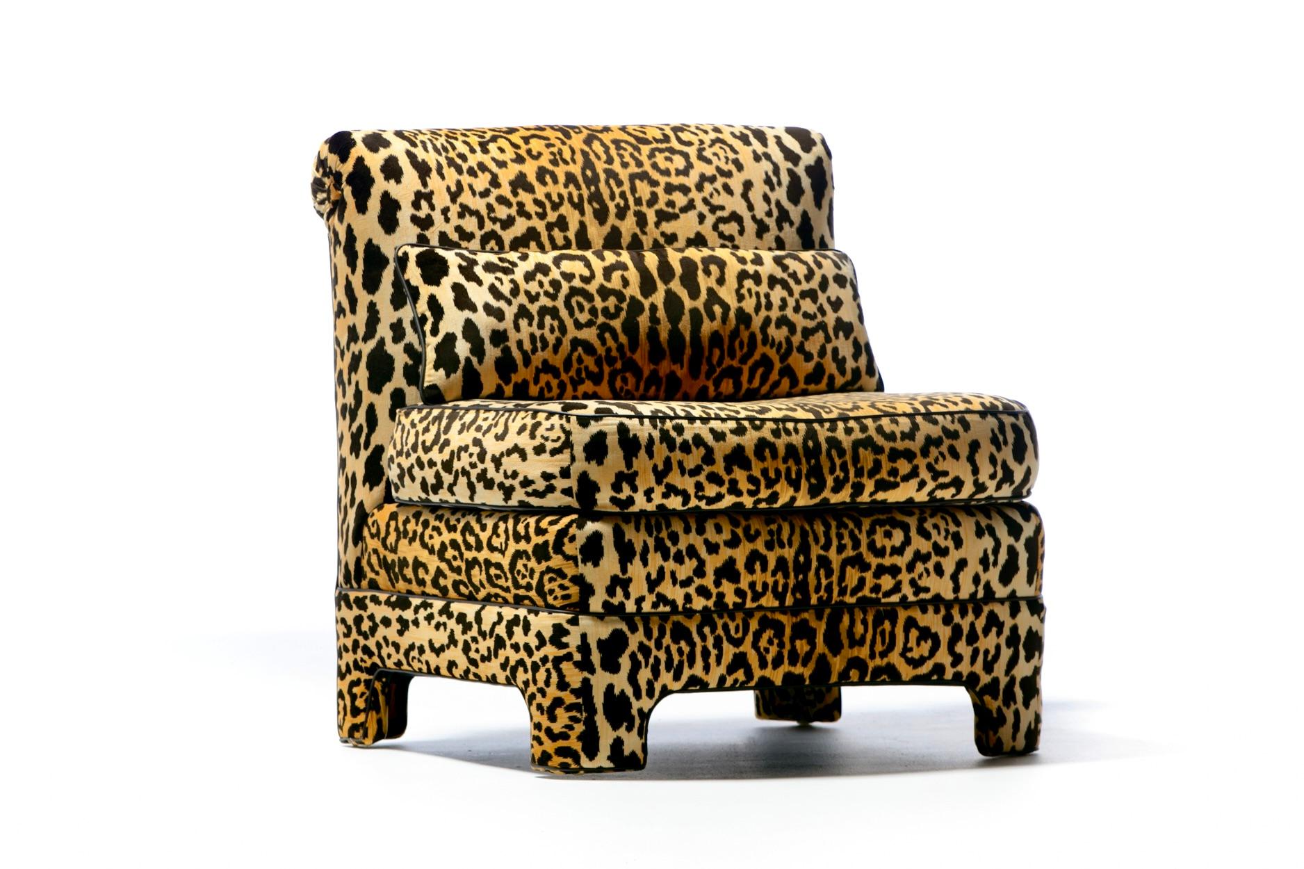 Pair of Billy Baldwin Regency Style Leopard Velvet Slipper Chairs, c. 1970s 2
