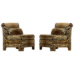 Vintage Pair of Billy Baldwin Regency Style Leopard Velvet Slipper Chairs, c. 1970s