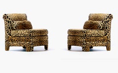 Pair of Billy Baldwin Regency Style Leopard Velvet Slipper Chairs, c. 1970s
