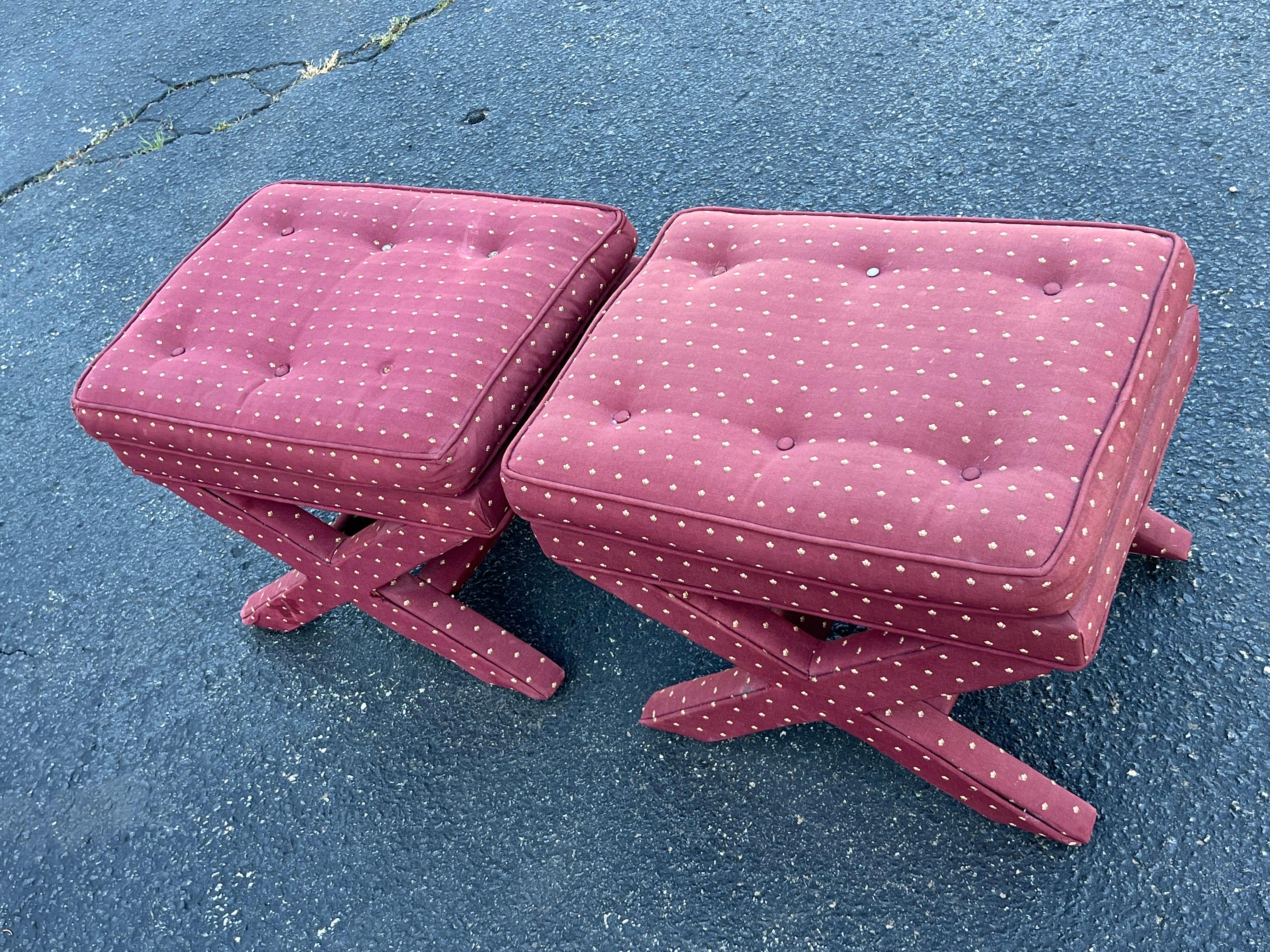 Late 20th Century Pair of Billy Baldwin Stools or Ottomans