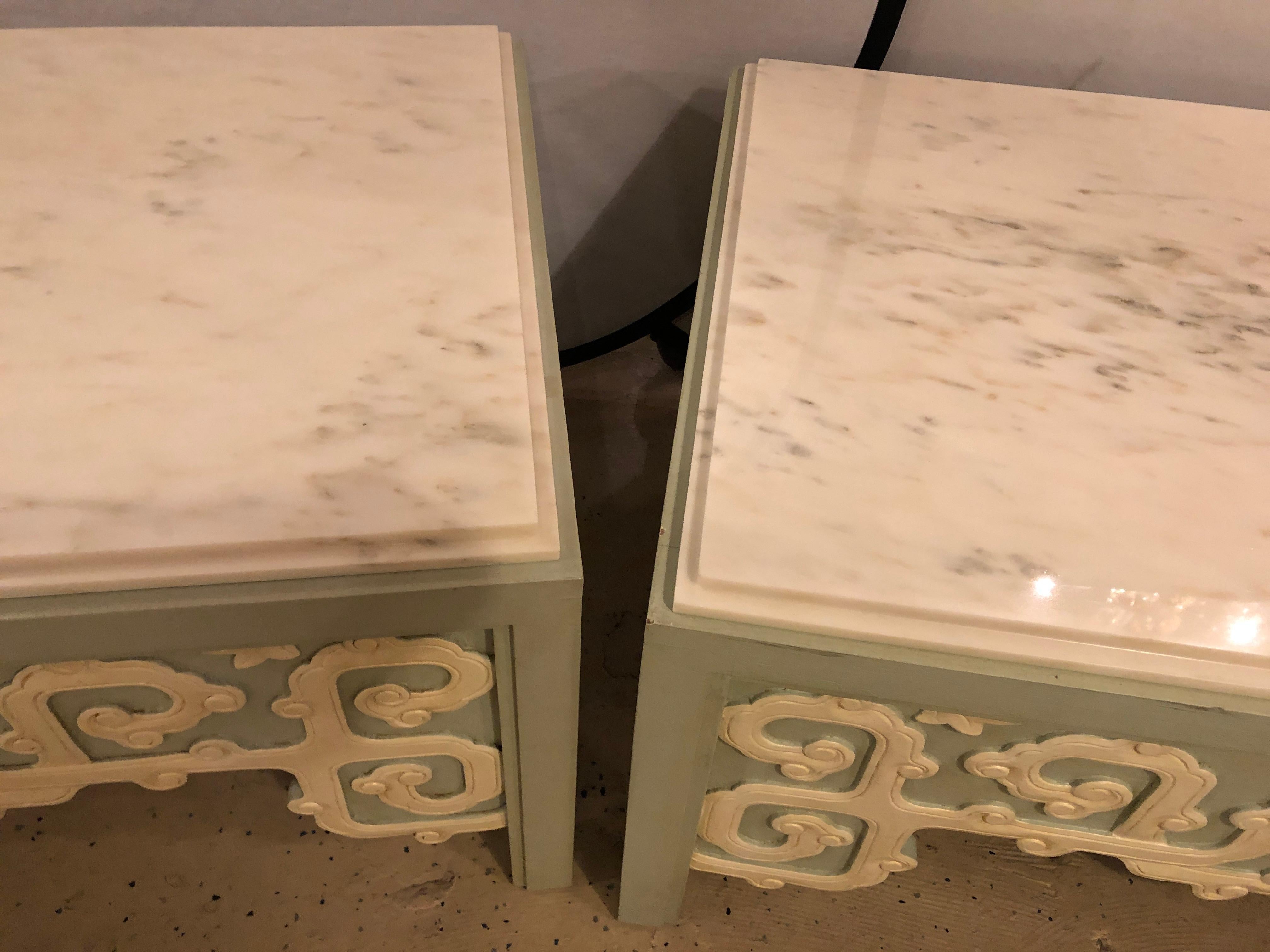 Pair of Billy Baldwin Style Coffee Tables in Hollywood Regency Style with Marble 1