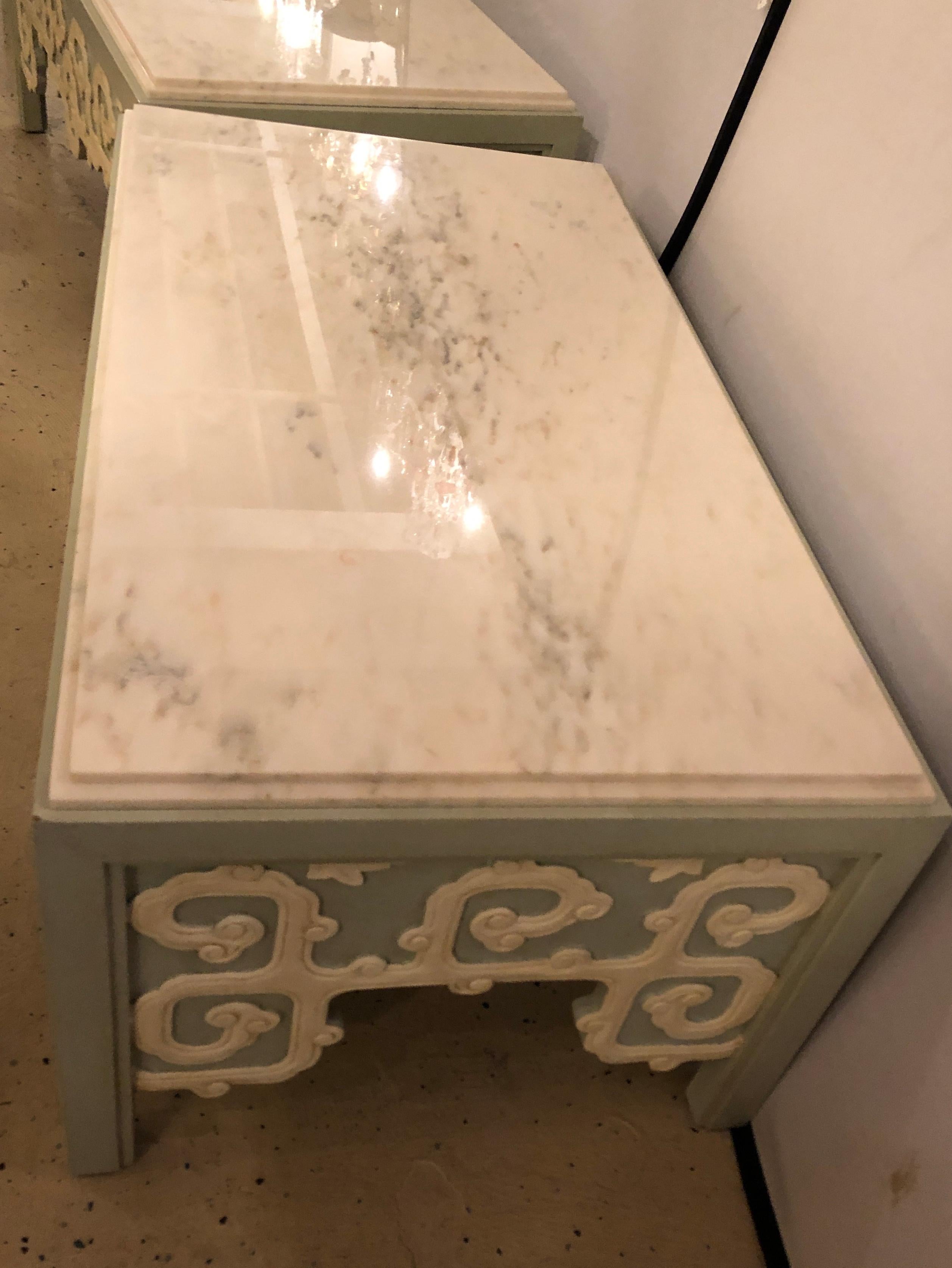 Pair of Billy Baldwin Style Coffee Tables in Hollywood Regency Style with Marble 5