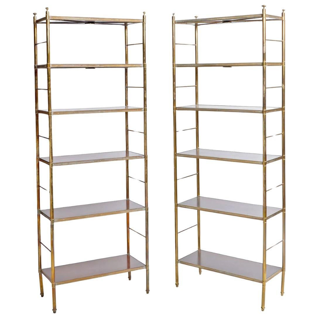 20th Century Pair of Billy Baldwin Style Etageres of Brass and Mahogany