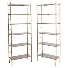Pair of Billy Baldwin Style Etageres of Brass and Mahogany