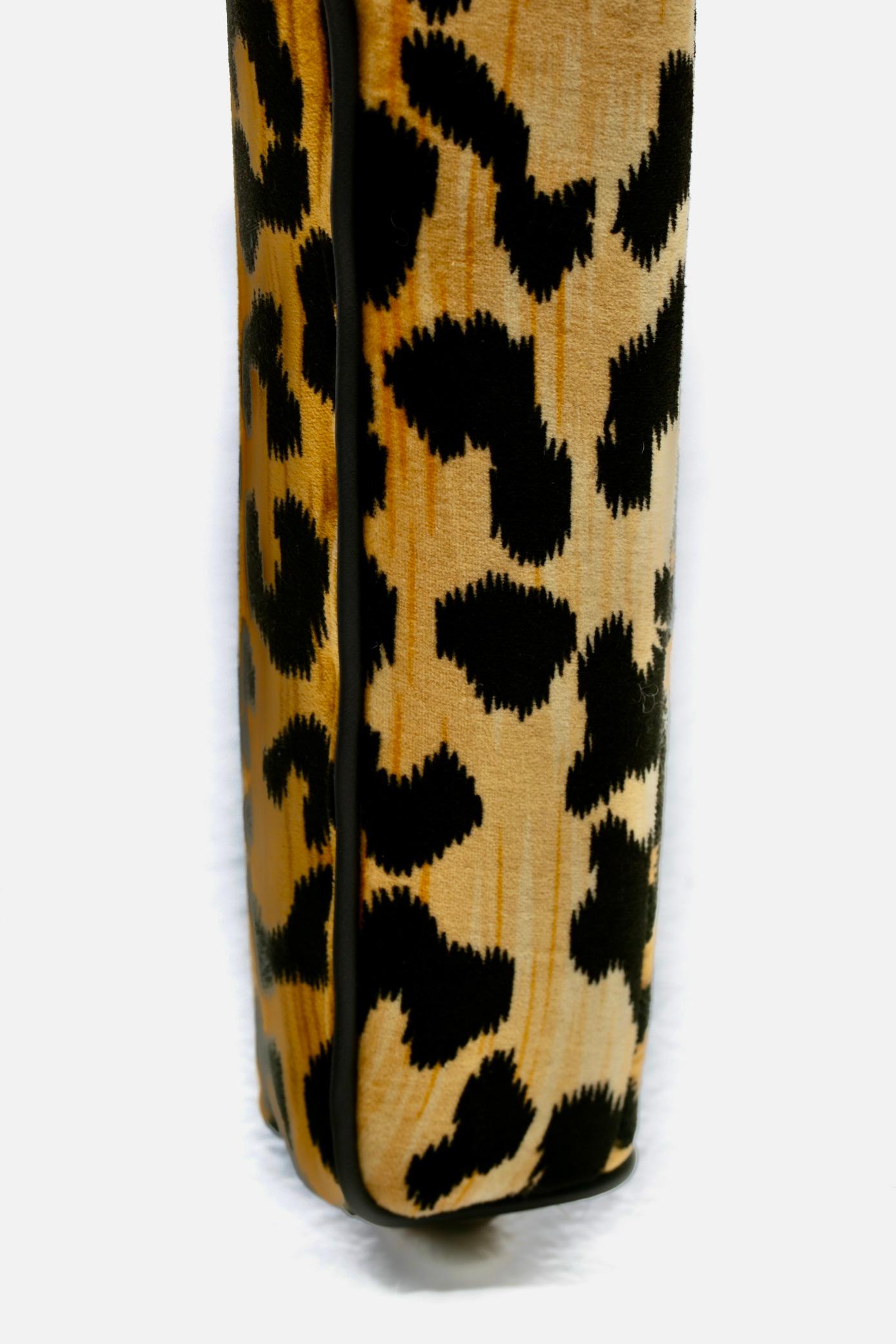 Pair of Billy Baldwin Style Leopard Velvet Stools with Leather Piping c. 1970s 2