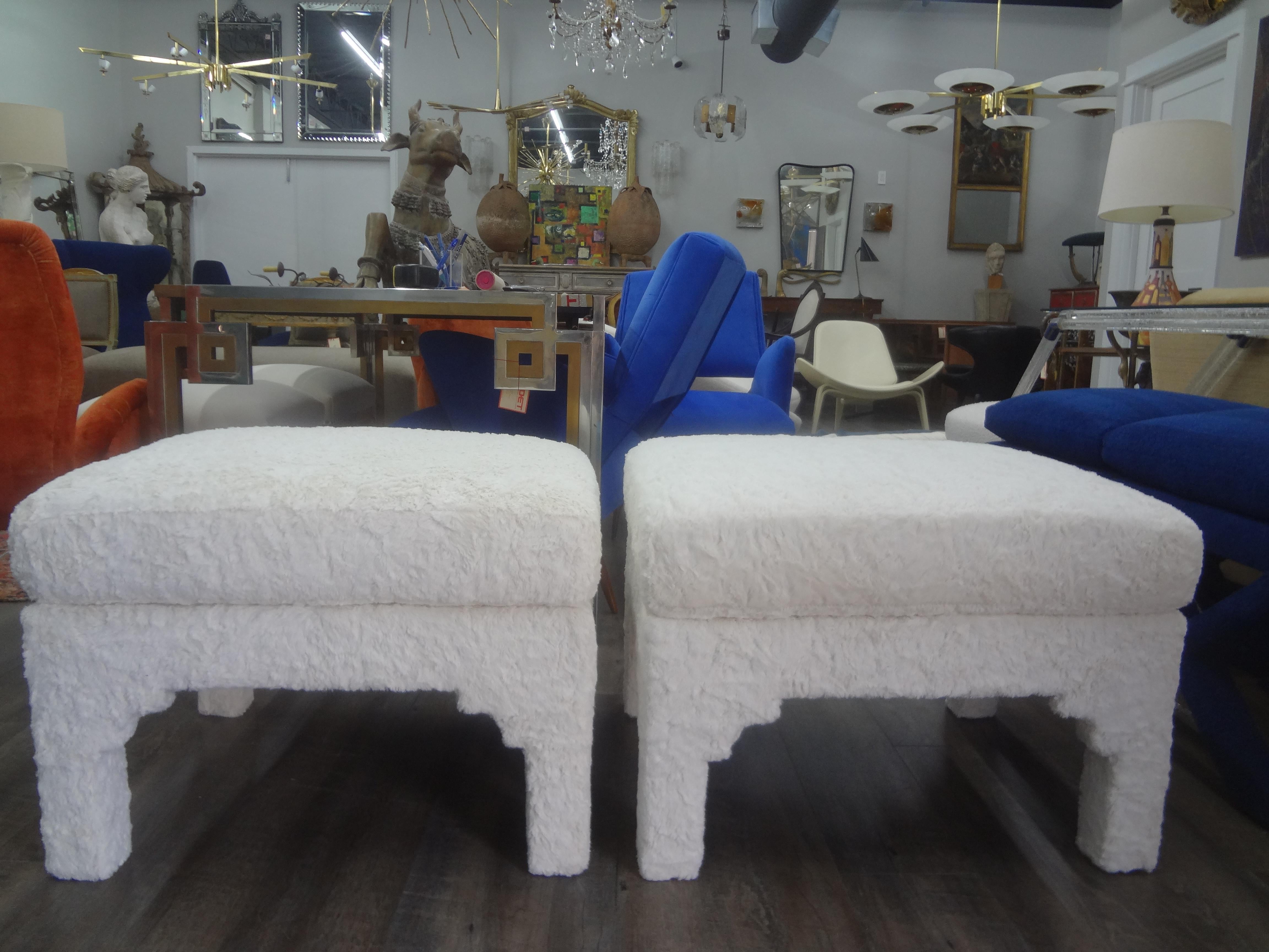 Pair Of Billy Baldwin Style Parsons Ottomans.
Pair of Billy Baldwin Style Parsons ottomans, benches or stools. This stunning large pair of Hollywood Regency Billy Baldwin style square ottomans, benches, poufs or stools have been professionally
