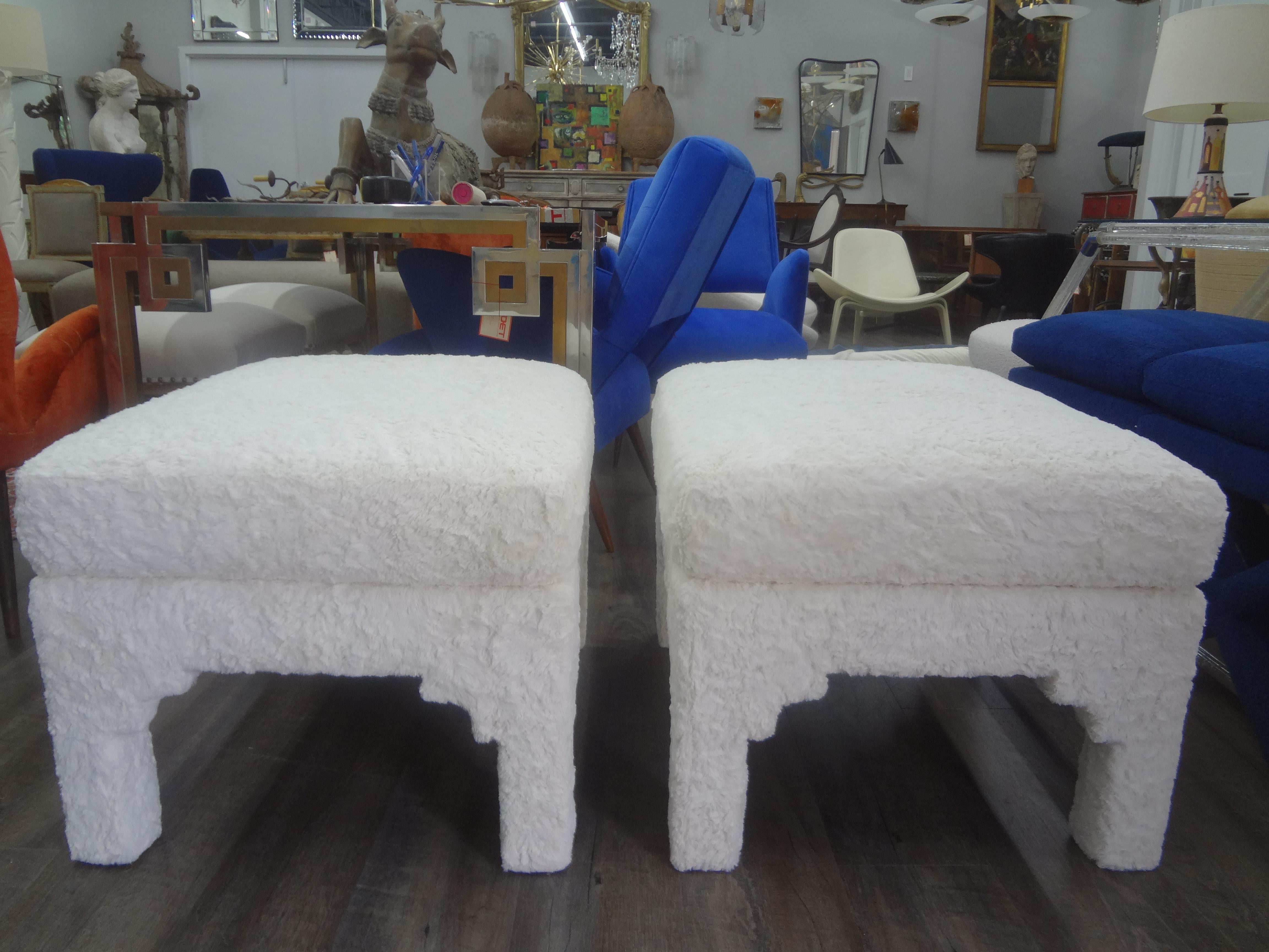 Faux Fur Pair of Billy Baldwin Style Parsons Ottomans For Sale