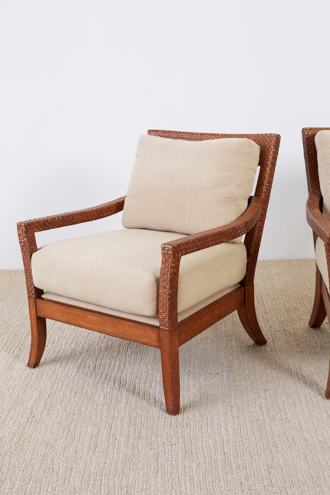 Pair of Billy Baldwin Style Rattan Wrapped Lounge Chairs 2