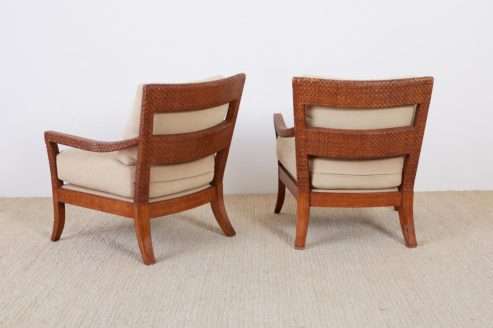 Pair of Billy Baldwin Style Rattan Wrapped Lounge Chairs 5