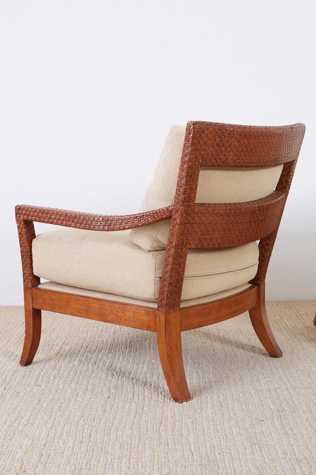 Pair of Billy Baldwin Style Rattan Wrapped Lounge Chairs 6