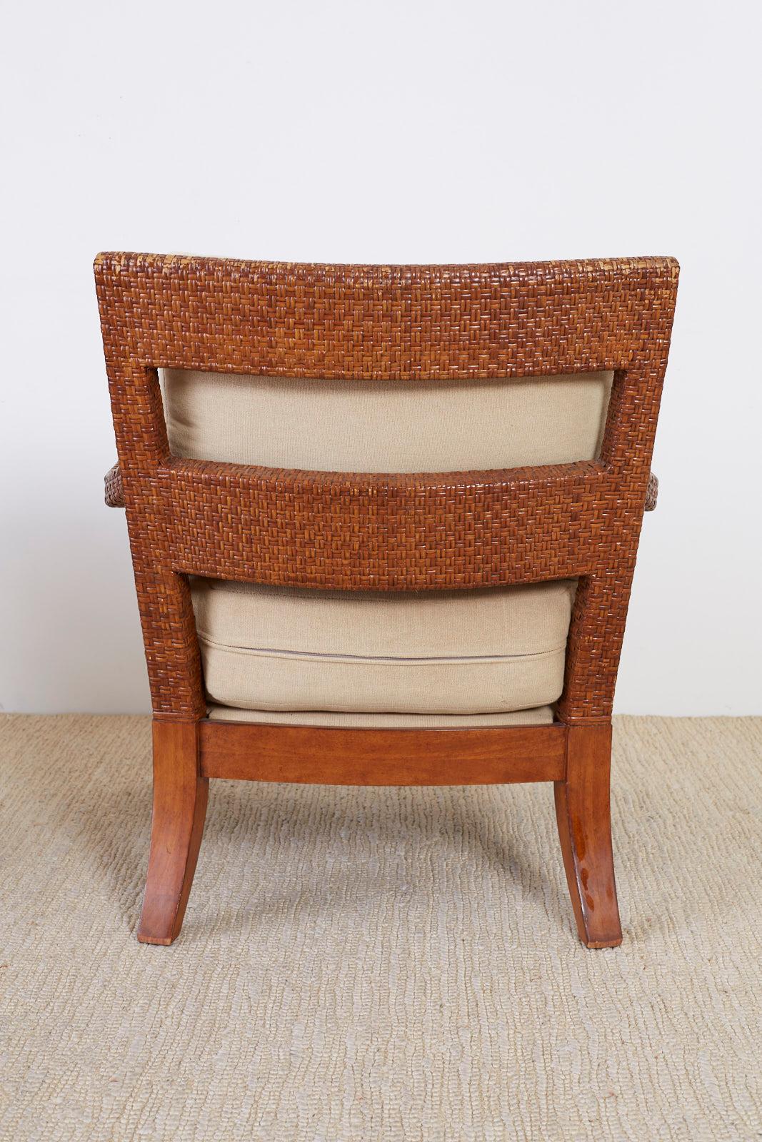 Pair of Billy Baldwin Style Rattan Wrapped Lounge Chairs 7