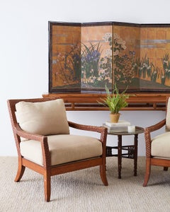 Pair of Billy Baldwin Style Rattan Wrapped Lounge Chairs