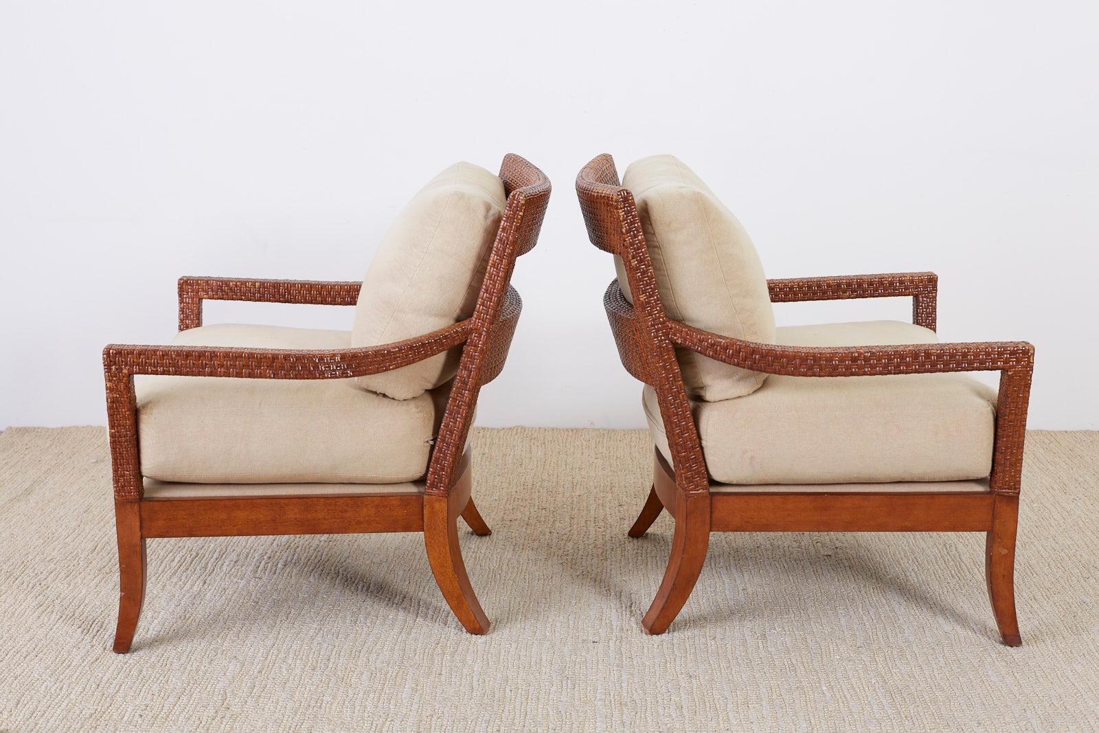 Philippine Pair of Billy Baldwin Style Rattan Wrapped Lounge Chairs